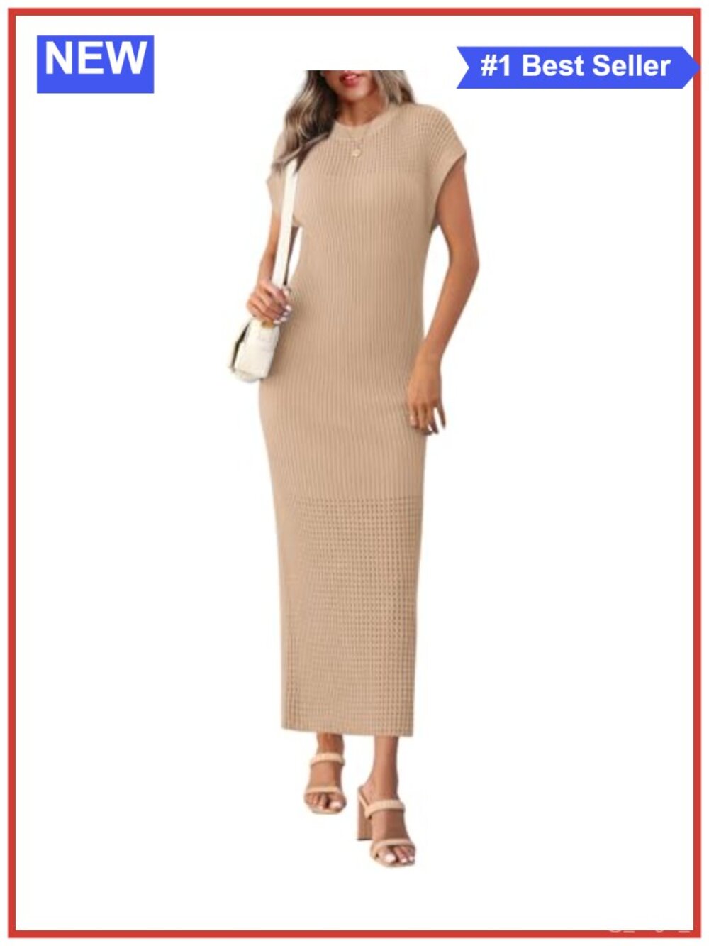 Womens Ribbed Knit Maxi Dress Cap Sleeve Crewneck Casual Summer Sweater Dress